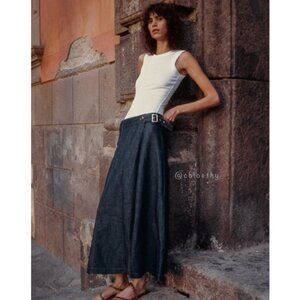 Zara LINEN BLEND DENIM WRAP SKIRT Z1975